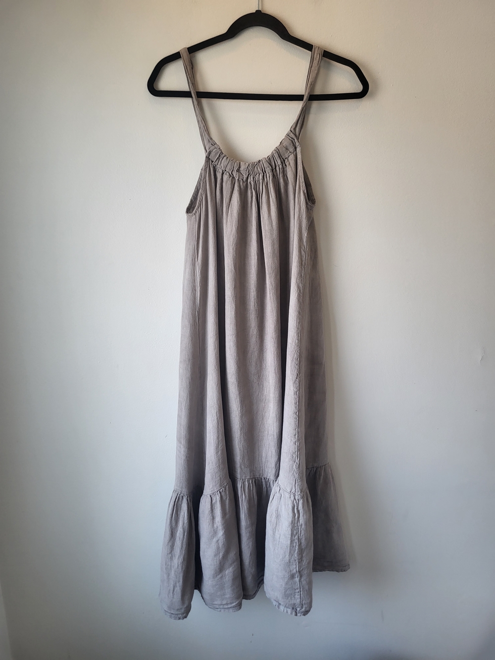 Women's Linen Blend Ruffled Hem Maxi Dress - Taupe